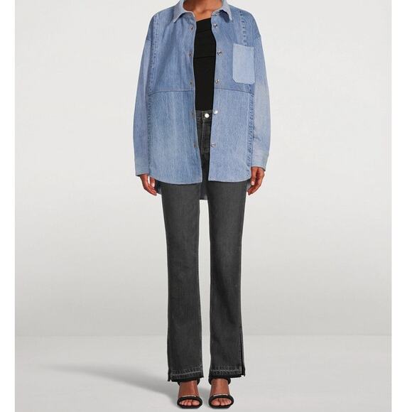 NWT EB DENIM Unraveled Two Jean High Rise Split Hem Straight Leg Jean 24 + FLAW - Picture 6 of 15